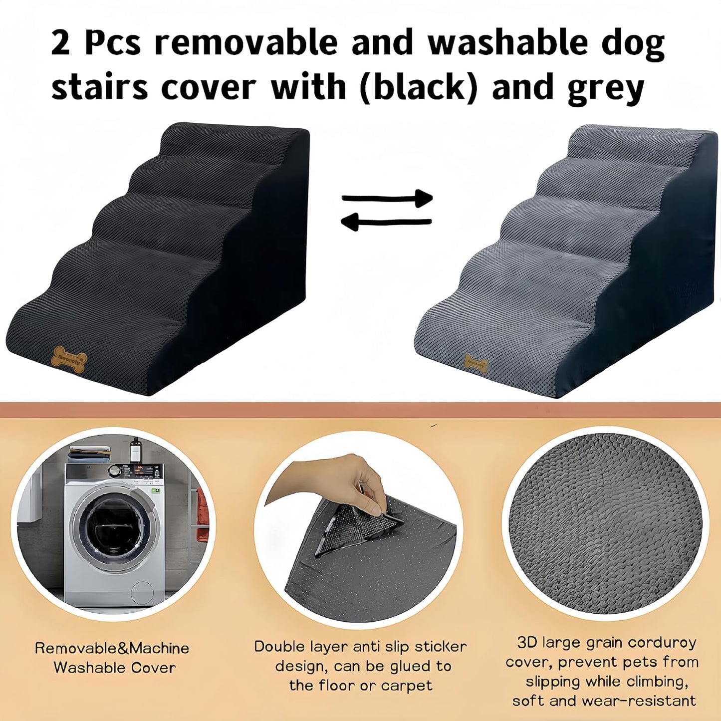 Necrely 4-Step Dog Stairs for High Beds 18-24 Inch Pet Steps 2 3 4 5 Tier Ladder Non-Slip Sturdy Ramp Small Medium Large Dog Steps to Couch Bed Old Dogs Balanced Pet Stairs for Getting on Bed