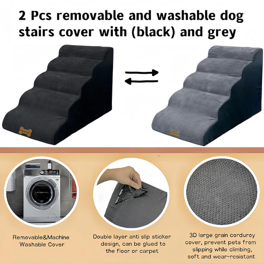 Necrely 4-Step Dog Stairs for High Beds 18-24 Inch Pet Steps 2 3 4 5 Tier Ladder Non-Slip Sturdy Ramp Small Medium Large Dog Steps to Couch Bed Old Dogs Balanced Pet Stairs for Getting on Bed