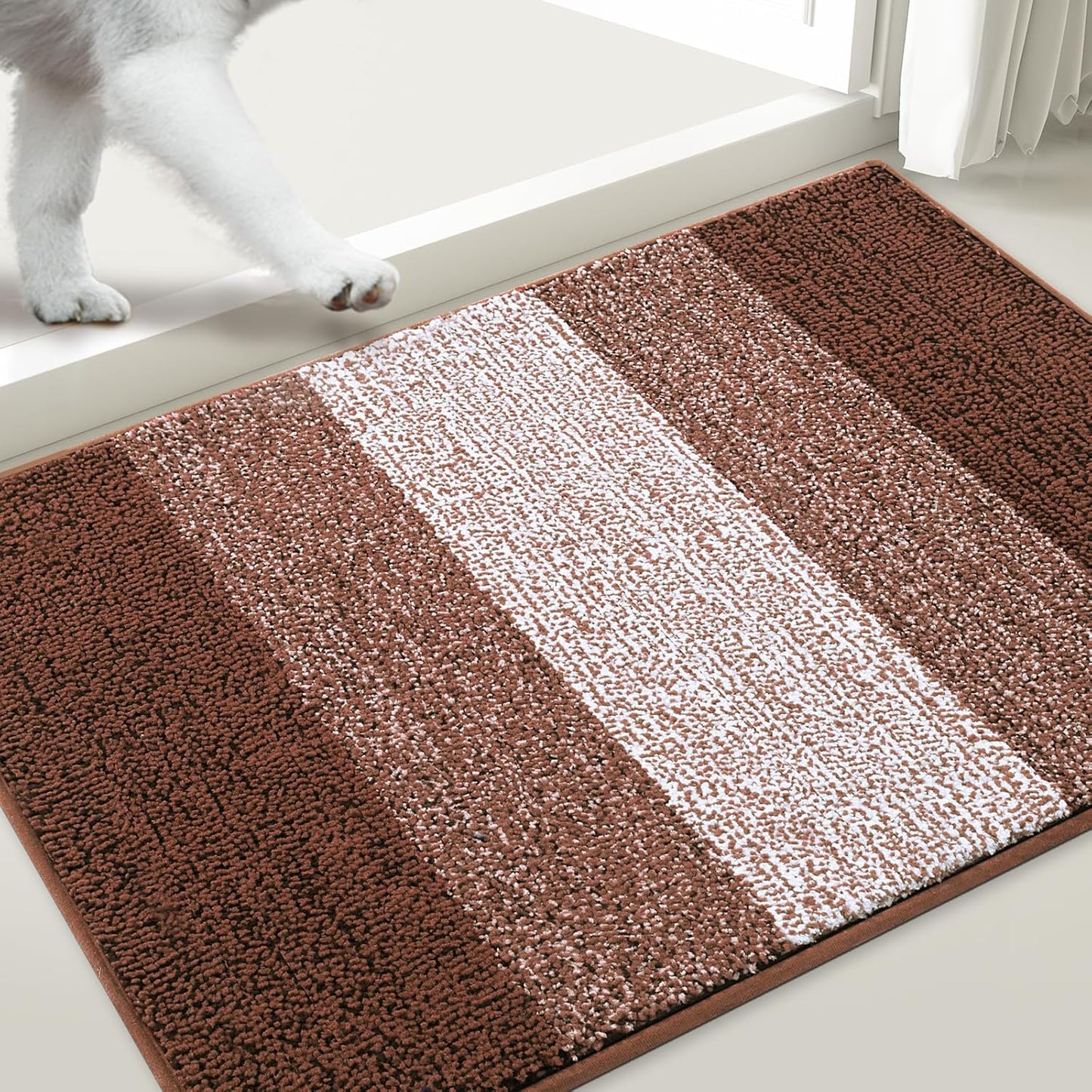 Smiry Dog Door Mat for Muddy Paws, Absorbs Moisture and Dirt, Low-Profile Entryway Mat with Non-Slip Backing, Entry Indoor Outdoor Doormat for Inside Floor (30x20 Inches, Grey, Striped)