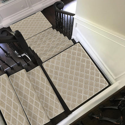 PURE ERA Bullnose Carpet Stair Treads Set Tape Free Non-Slip Indoor Stair Protectors Pet Friendly Rugs Covers Soft Skid Resistant Washable Reusable 9.5" x 30"(14 Pieces,Cream Gray)