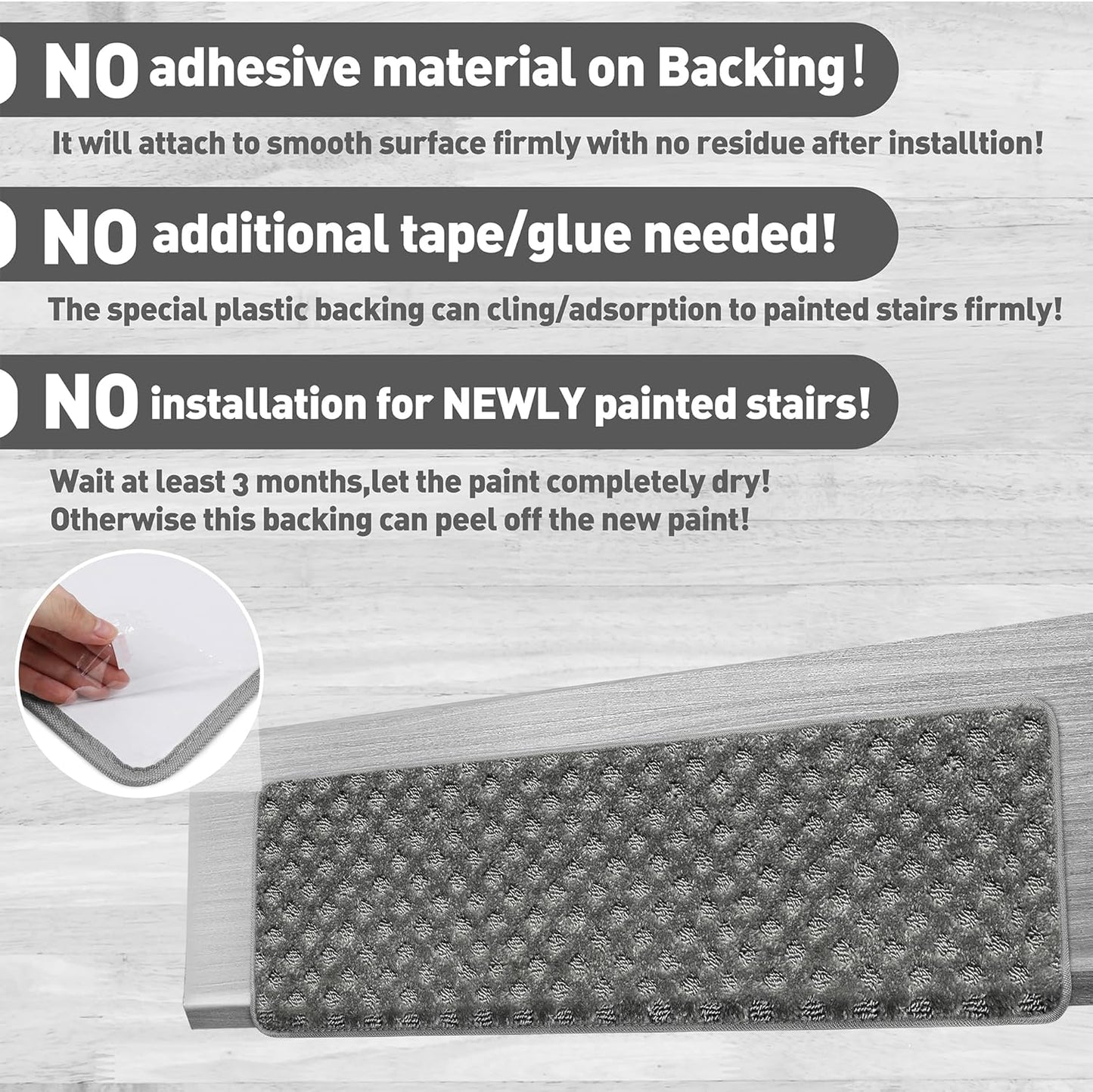 PURE ERA Bullnose Carpet Stair Treads Set Tape Free Non-Slip Indoor Stair Protectors Pet Friendly Rugs Covers Soft Skid Resistant Washable Reusable 9.5" x 30"(14 Pieces,Cream Gray)