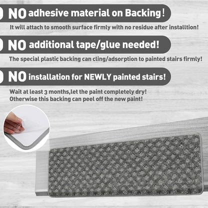 PURE ERA Bullnose Carpet Stair Treads Set Tape Free Non-Slip Indoor Stair Protectors Pet Friendly Rugs Covers Soft Skid Resistant Washable Reusable 9.5" x 30"(14 Pieces,Cream Gray)