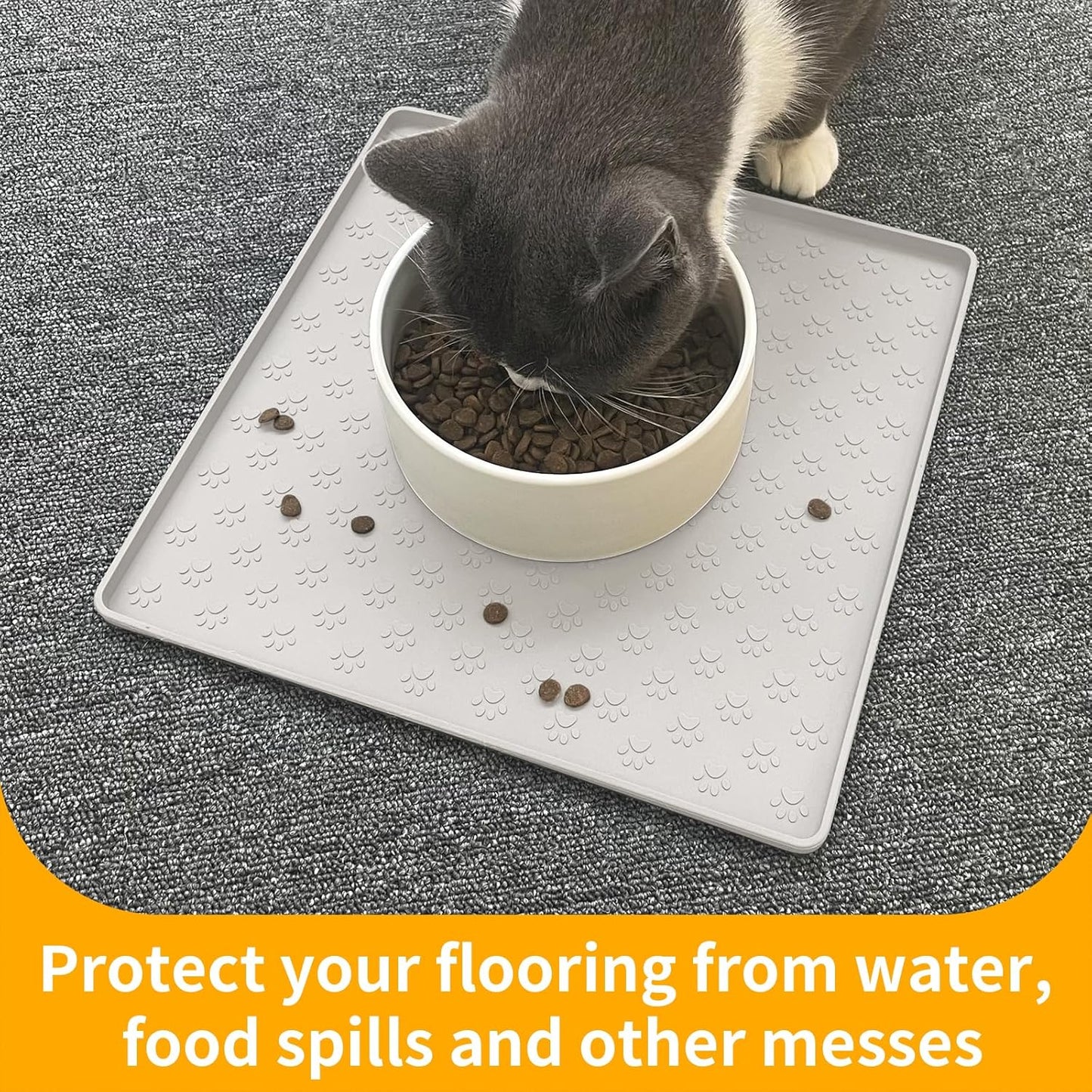 Ptlom Pet Placemat for Dog and Cat, Mat for Prevent Food and Water Overflow, Suitable for Small, Medium and Big Pet, 18" 12", Grey, Silicone