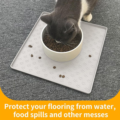 Ptlom Pet Placemat for Dog and Cat, Mat for Prevent Food and Water Overflow, Suitable for Small, Medium and Big Pet, 18" 12", Grey, Silicone