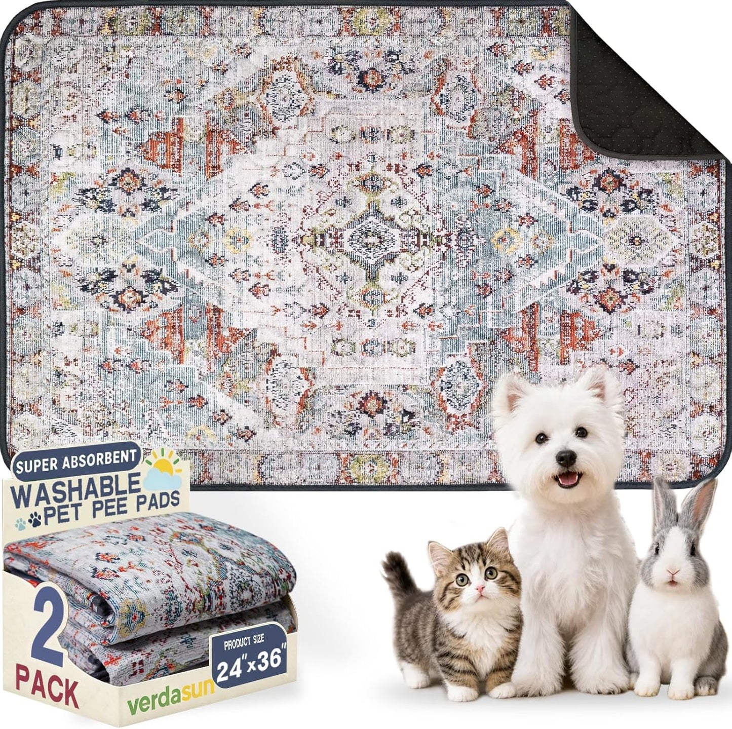 Washable Pee Pads for Dogs, Reusable Puppy Potty Training Pads, Ultra-Absorbent Thick Waterproof Leak-Proof Non-Slip Pads & Mat for Crate, Playpen, Floor, Whelping & Housebreaking , 2 Pack 18"x24"