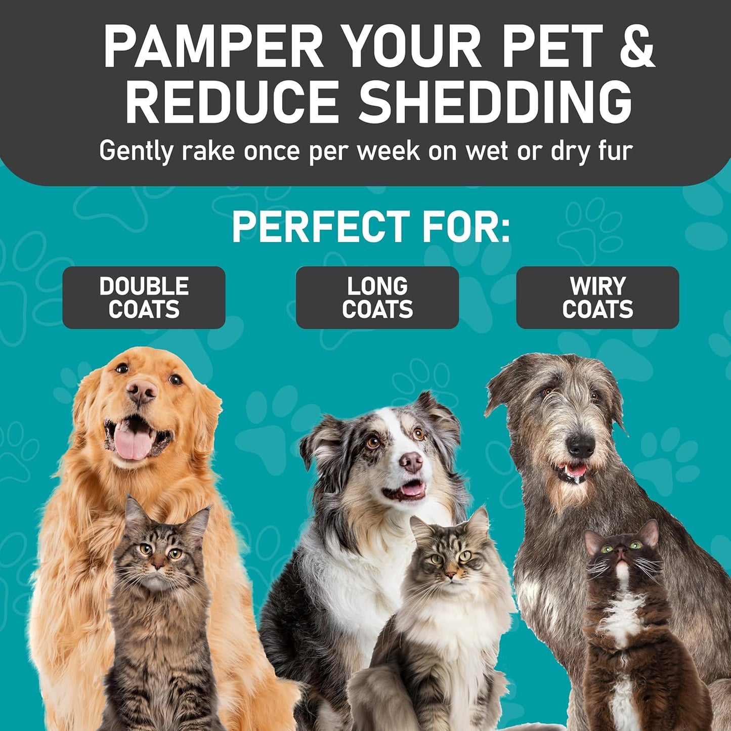 Maxpower Planet Dog Rake and Dog Hair Brush - Gently Removes Loose Undercoat, Mats and Tangled - Deshedding Grooming Tool for Dogs & Cats - Self Cleaning Slicker Brush - All Hair Types