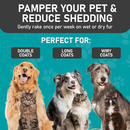 Maxpower Planet Dog Rake and Dog Hair Brush - Gently Removes Loose Undercoat, Mats and Tangled - Deshedding Grooming Tool for Dogs & Cats - Self Cleaning Slicker Brush - All Hair Types