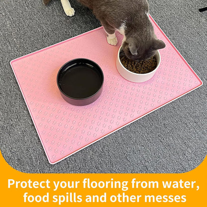 Ptlom Pet Placemat for Dog and Cat, Mat for Prevent Food and Water Overflow, Suitable for Small, Medium and Big Pet, 18" 12", Grey, Silicone