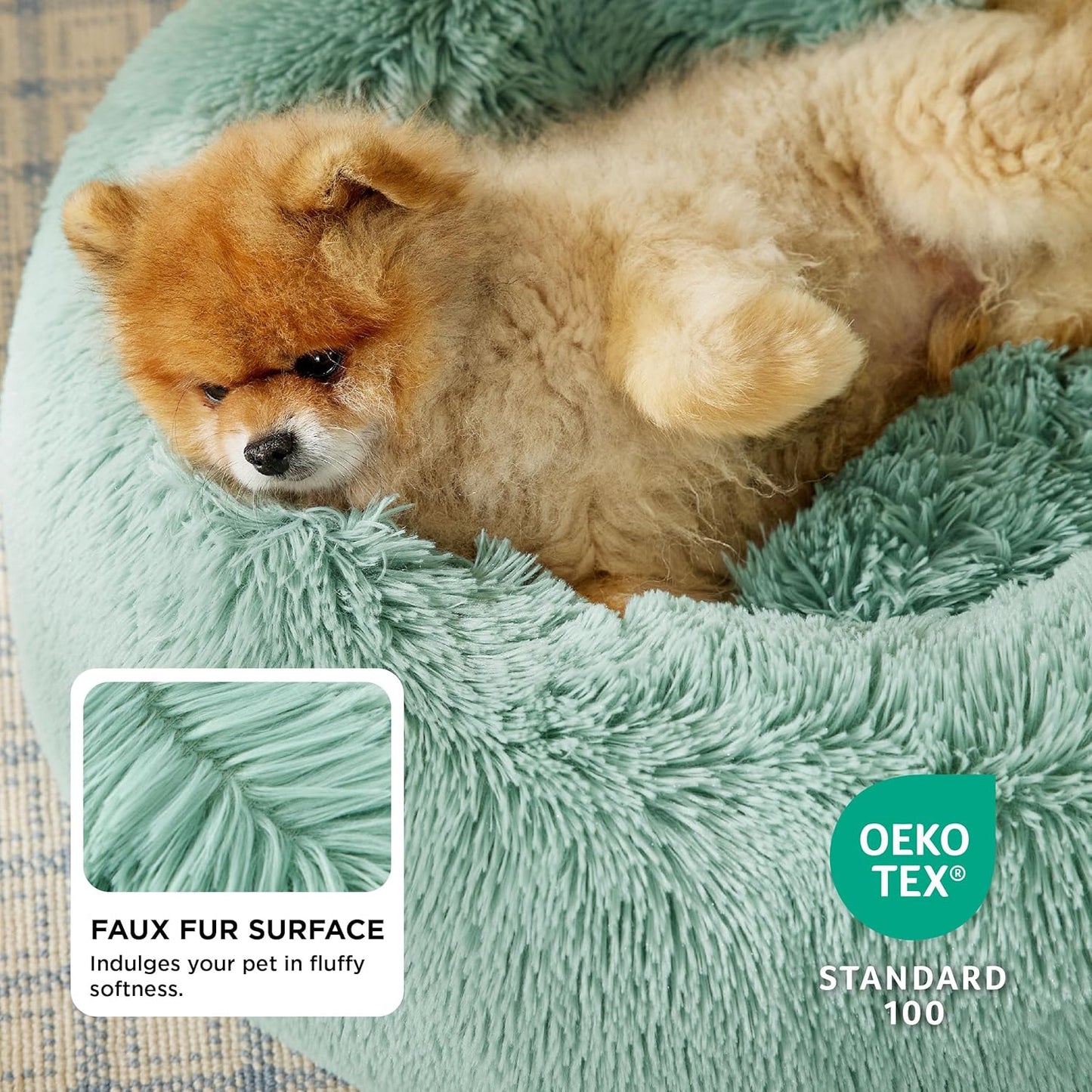 Bedsure Calming Dog Bed Medium Size Dog - Donut Washable Medium Pet Bed, 30 inches Anti-Slip Round Fluffy Plush Faux Fur Cat Bed, Fits up to 45 lbs Pets, Camel