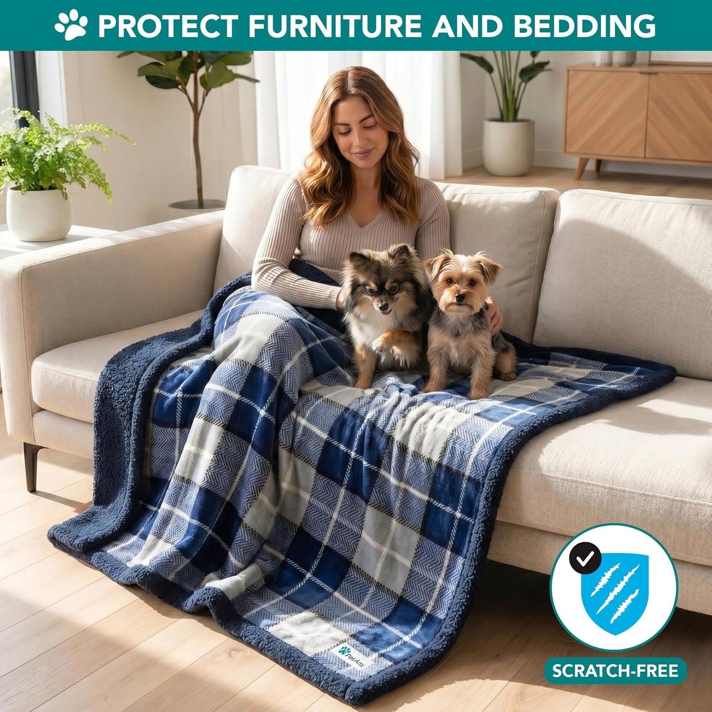 PetAmi Dog Blanket for Medium Large Dogs, Pet Bed Blanket Cat Puppy Kitten, Fleece Furniture Couch Cover Protector Sofa Car, Soft Sherpa Dog Throw Plush Reversible Washable, 40x60 Plaid Dark Gray