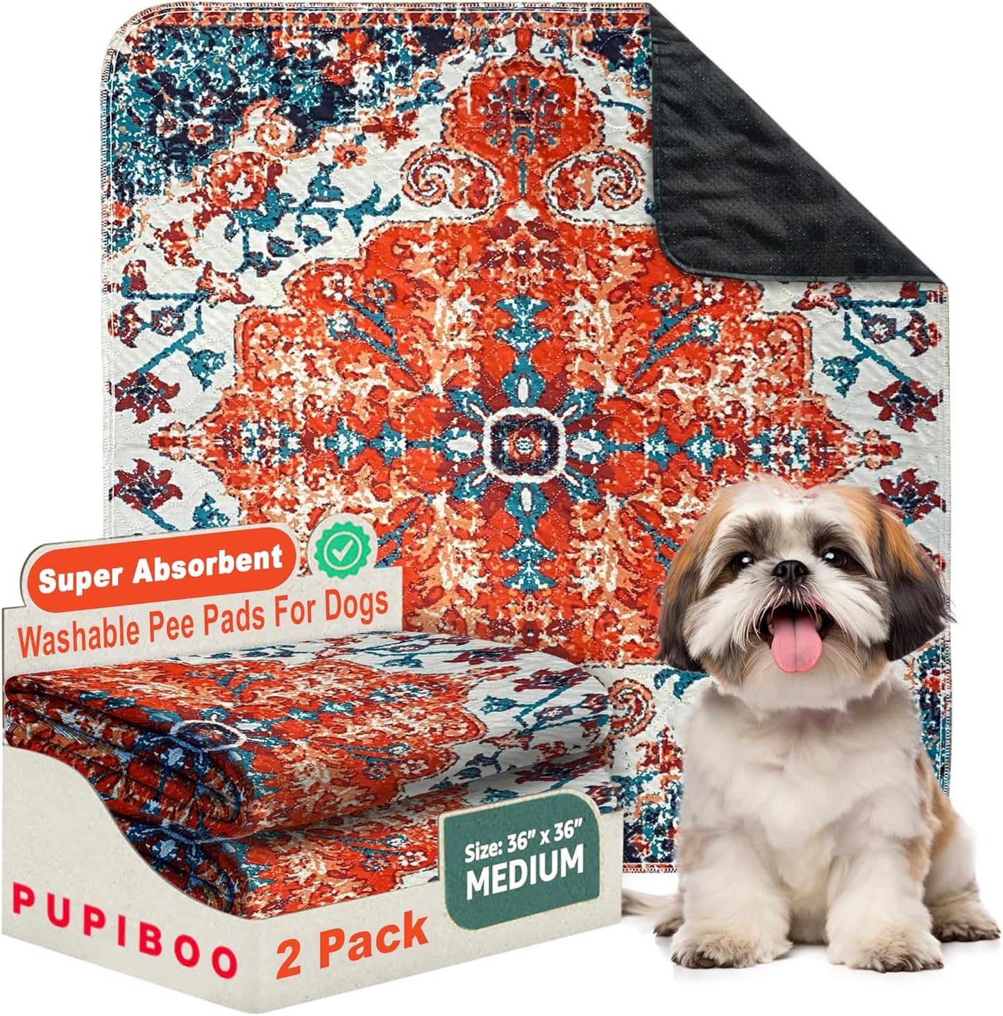 PUPIBOO Washable Pee Pads for Dogs and Cats - Super Absorbent Reusable Puppy Training Pads - 100% Waterproof, Leak-Proof & Non-Slip Whelping Pads for Pet Housebreaking