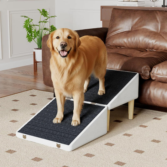 3-in-1 Dog Ramp Pet Stairs 18.9"x17.72"x19.29" with Hidden Storage Ottoman, Anti-Slip Steps for Small, Medium, Large, Senior & Injured Pets, 220LBS for Bed & Sofa, Green
