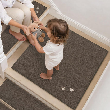 BEQHAUSE Stair Treads for Wooden Steps 28inX9in, Non Slip Carpet Stair Treads Indoor Stair Runners Machine Washable, Soft Stair Rugs Mat Surface Polyester TPE Backing, 4pcs, Charcoal