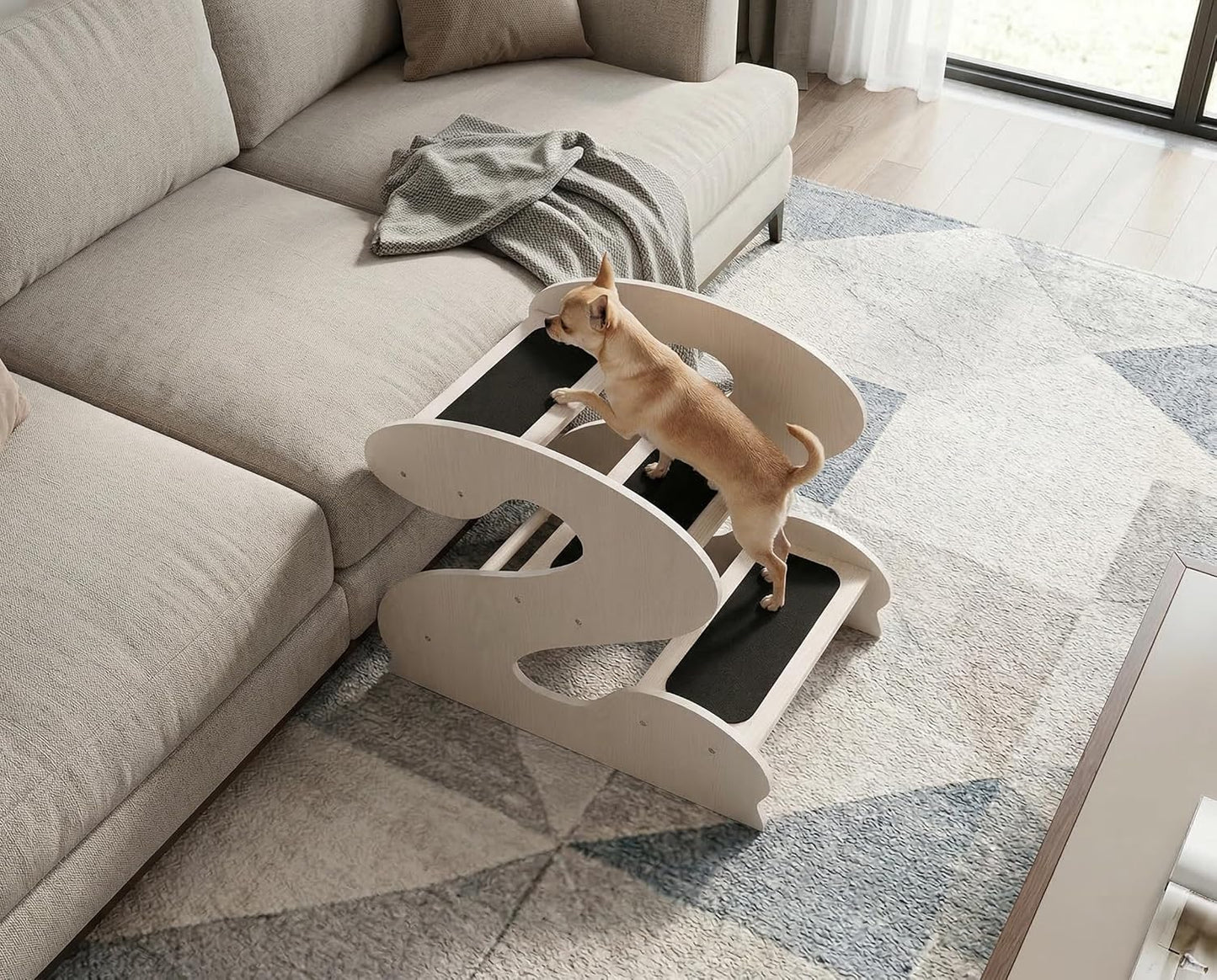 Wooden Dog Stairs Steps for Bed,3Steps,Small or Senior Dogs for Pet LUNDERLAND Design,16¾"Wx23¼Dx19⅜H RedWalnutWood GrainPattern