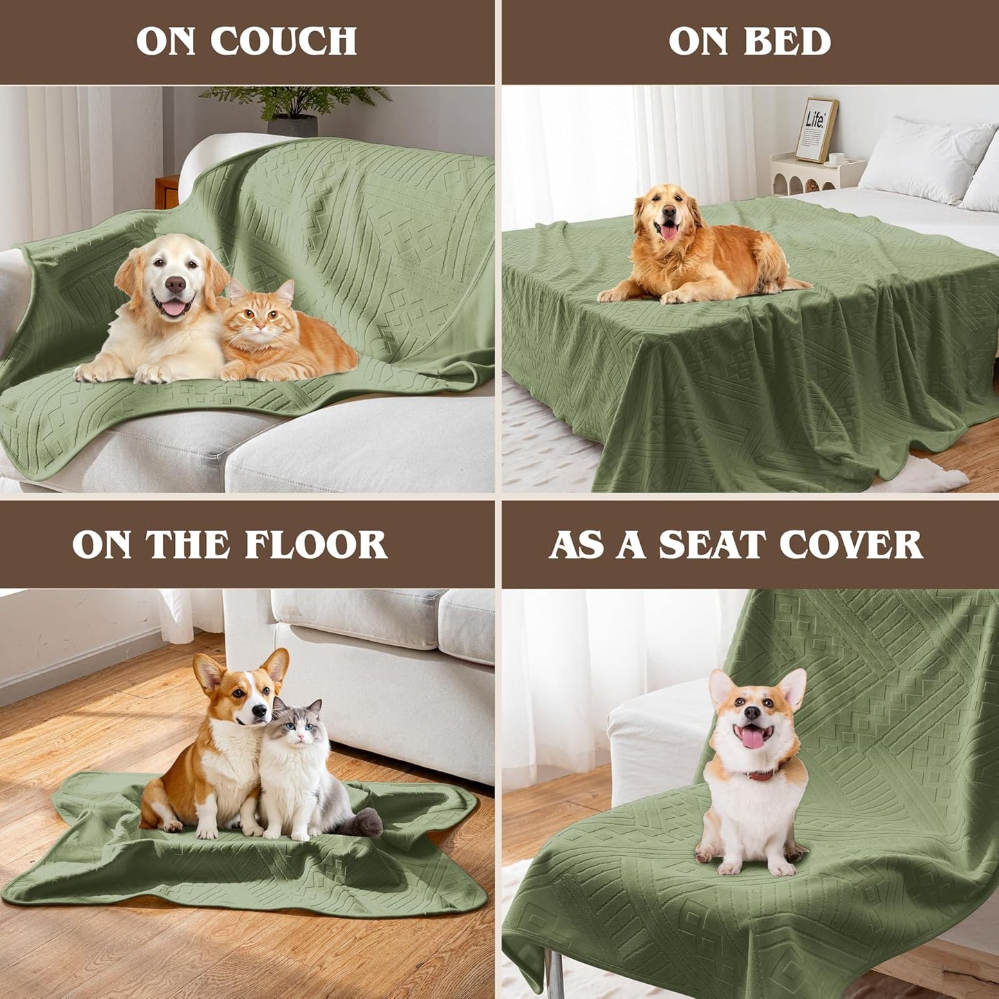 Waterproof Couch Cover, Reversible, Pet-Friendly, Washable and Anti-Slip Couch Covers for Sofa Protection with 3 Cushions, Sofa Slipcovers for Dogs and Cats (71×118in/Brown)