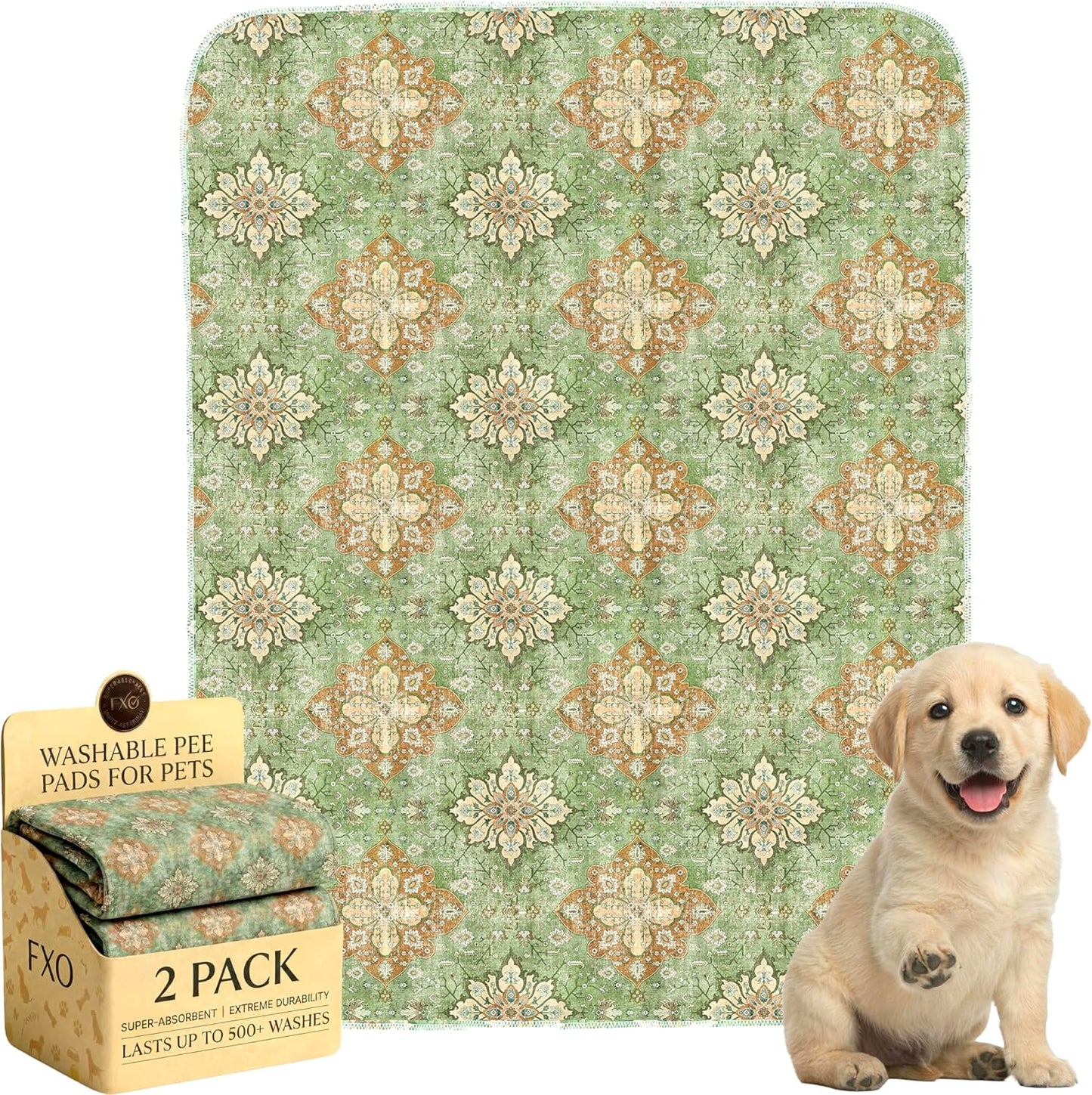Washable Pee Pads for Dogs,Great Urine Absorbent Reusable Puppy Training Pads,Waterproof,Leak-Proof & Non-Slip Potty Pads for Whelping,Crate，Playpen，Bed.(Green Floral, 18" x24" )