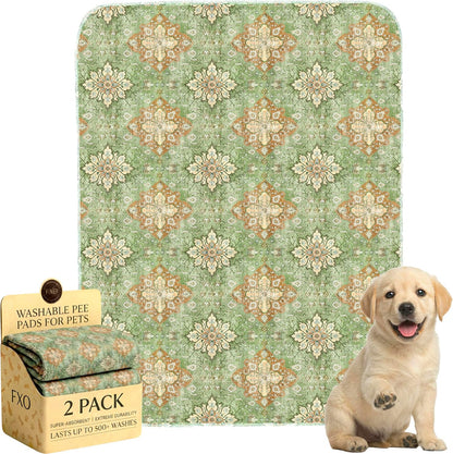 Washable Pee Pads for Dogs,Great Urine Absorbent Reusable Puppy Training Pads,Waterproof,Leak-Proof & Non-Slip Potty Pads for Whelping,Crate，Playpen，Bed.(Green Floral, 18" x24" )