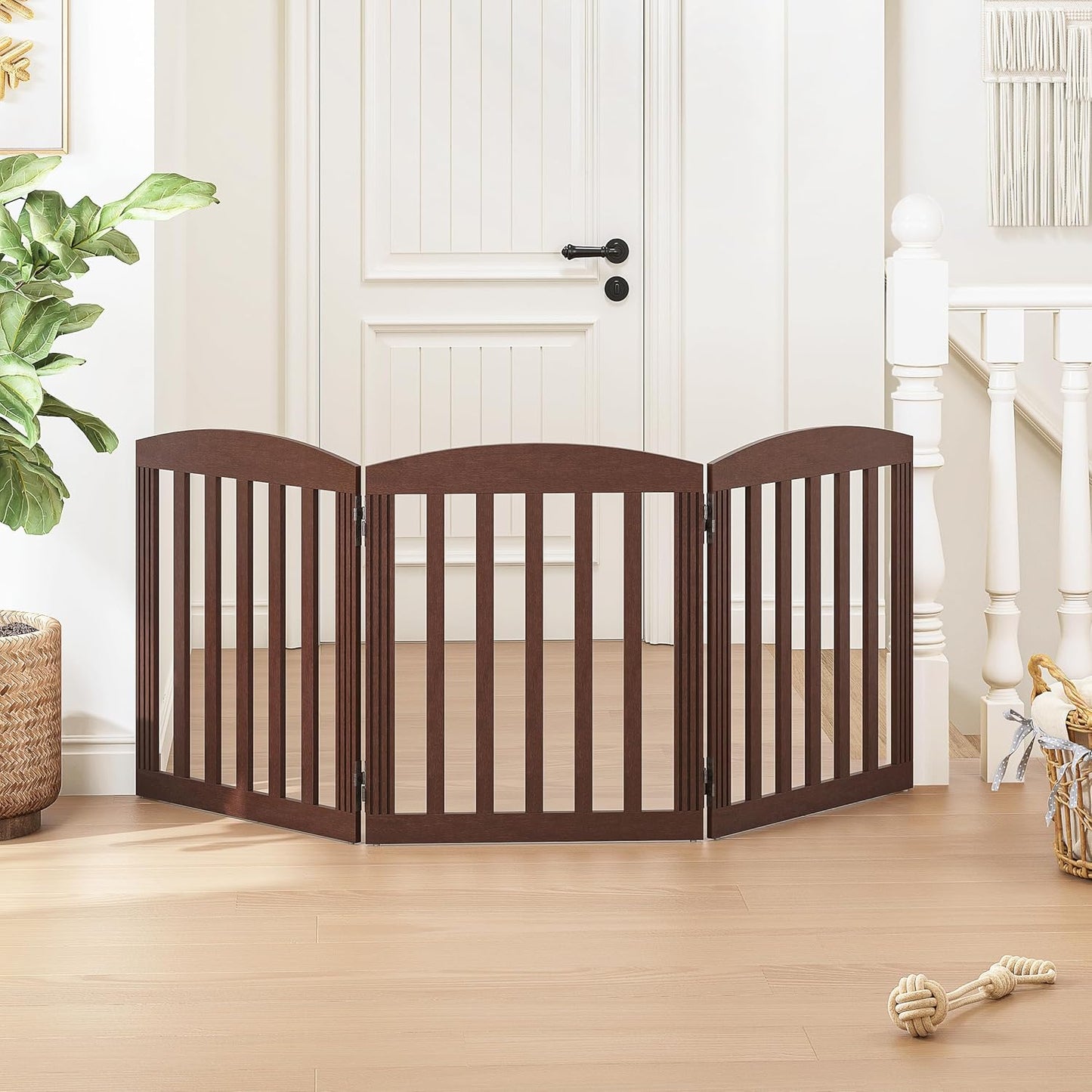 SPIRICH 96" Extra Wide 28" Tall Wooden Freestanding Foldable Dog Gate, Pet Gate Indoor, 4 Panels, White