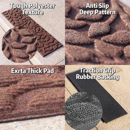 Aucuda Stair Treads Outdoor for Elders and Dogs on Wooden Steps, 30" x 8.5" (2pcs )Non Slip Stair Runner Rug Heat Insulation Rubber Backing, Gray Floral Staircase Mat Carpet for Indoor Grip Farmhouse.