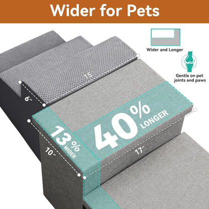 Zerbuger Wider Dog Ramp for High Bed with Storage 18" H, Foldable Dog Stairs for Small Medium Large Older Senior Animal, Sturdy Dog Step for Climbing Bed or Couch, Arthritis-Friendly (Gray, No Condo)