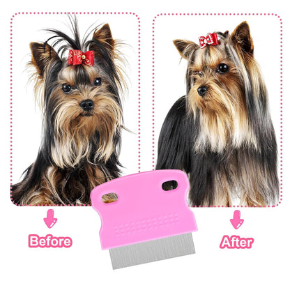 5 Pack Flea Lice Comb,Stainless Steel Dog Cat Grooming Combs With Rounded Teeth,Double-Sided Tear Stain Remover,Dematting Comb For Dogs Cats Ideal For All Types Of Small, Medium, Large Pets