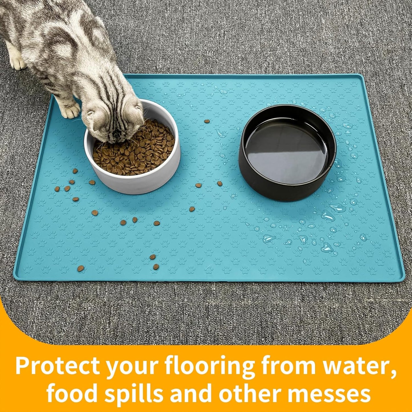 Ptlom Pet Placemat for Dog and Cat, Mat for Prevent Food and Water Overflow, Suitable for Small, Medium and Big Pet, 18" 12", Grey, Silicone