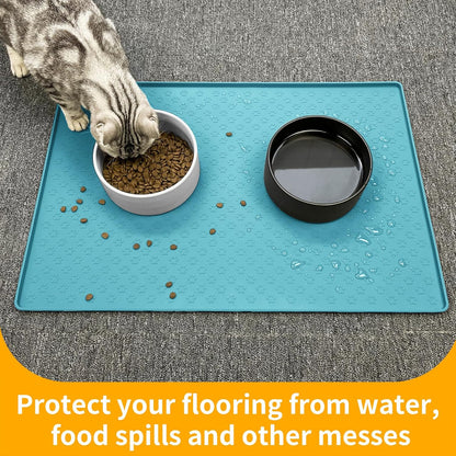 Ptlom Pet Placemat for Dog and Cat, Mat for Prevent Food and Water Overflow, Suitable for Small, Medium and Big Pet, 18" 12", Grey, Silicone