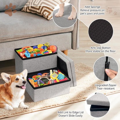 Zerbuger Wider Dog Ramp for High Bed with Storage 18" H, Foldable Dog Stairs for Small Medium Large Older Senior Animal, Sturdy Dog Step for Climbing Bed or Couch, Arthritis-Friendly (Gray, No Condo)
