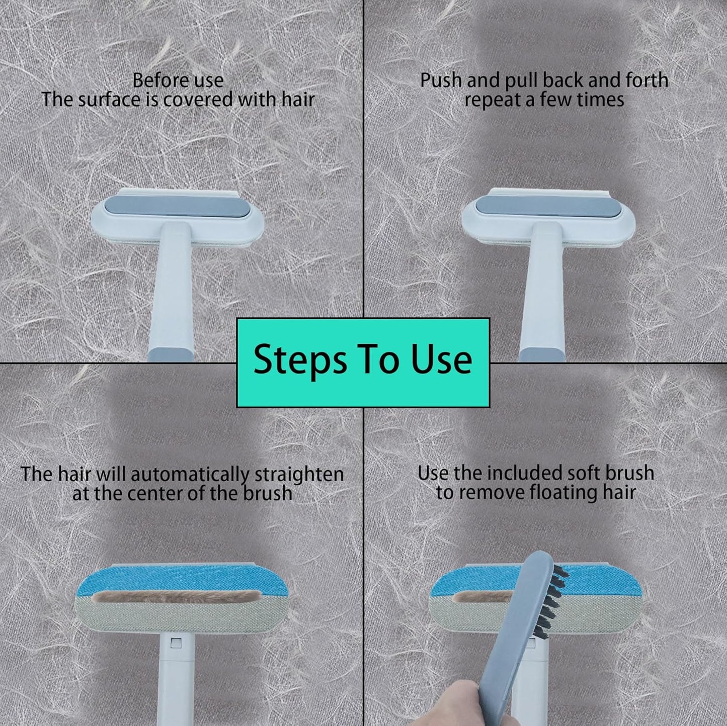 Pet Hair Remover for Furniture – Reusable & Washable Lint Brush for Dog & Cat Hair, 4-in-1 Multifunctional Fur Removal Tool for Couch, Carpet, Clothing, Bedding – Gentle on All Fabrics