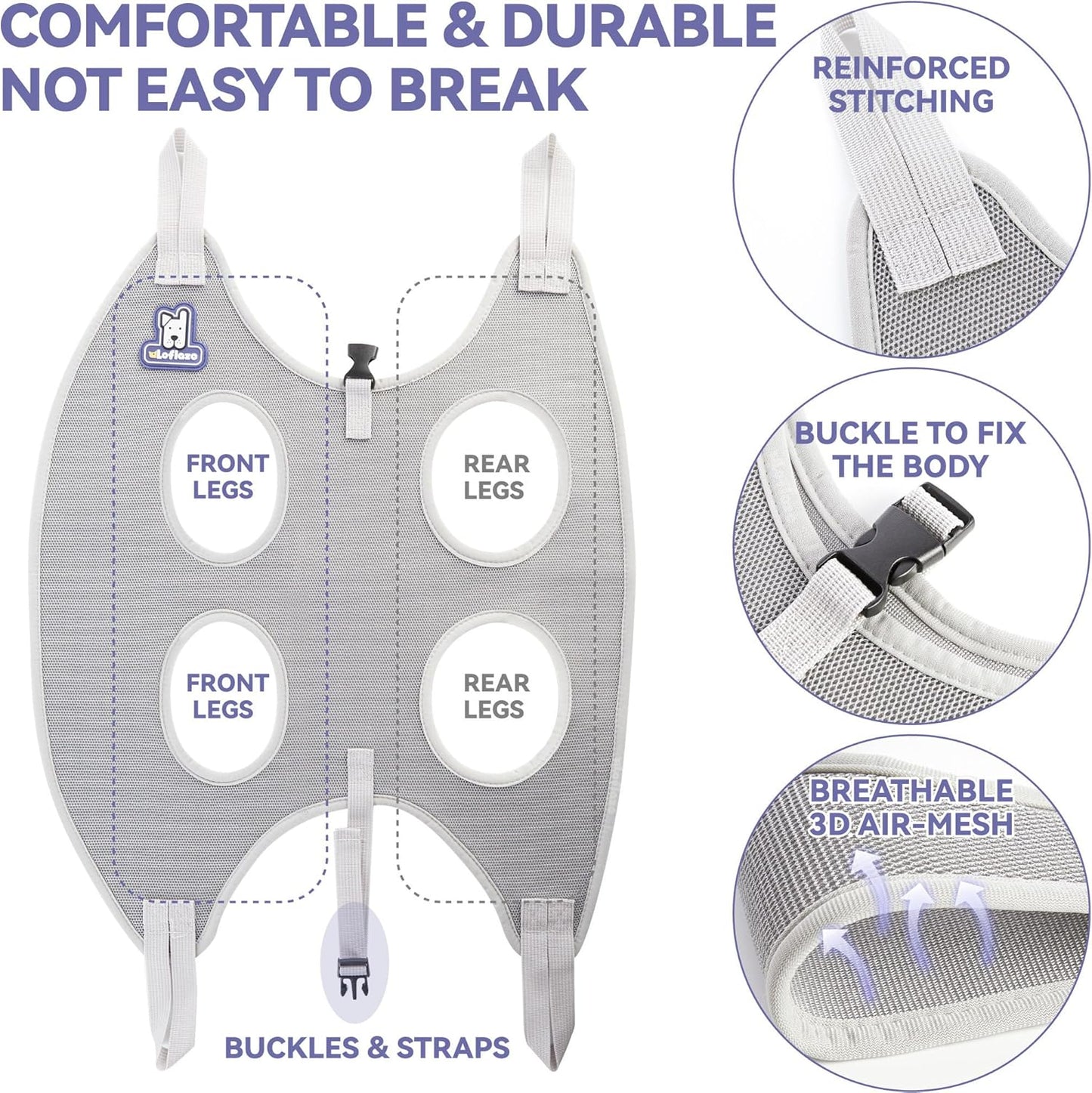 Loflaze Dog Grooming Hammock Harness for Dogs & Cats with Pet Nail Clipper Trimmer - Cat Hanger Sling for Trimming Clipping Nails- Dog Hammock Restraint Bag for Small Medium Large pet （ Grey S ）