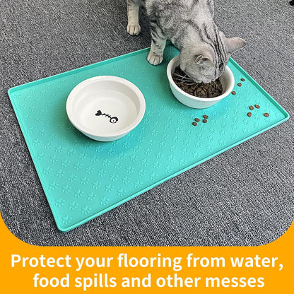 Ptlom Pet Placemat for Dog and Cat, Mat for Prevent Food and Water Overflow, Suitable for Small, Medium and Big Pet, 18" 12", Grey, Silicone