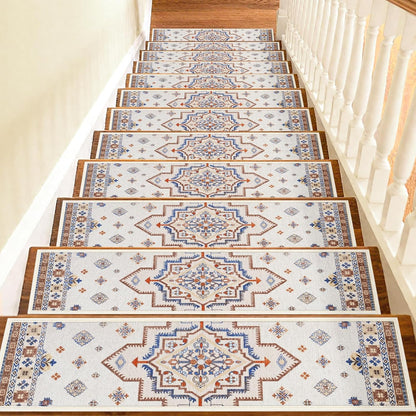 Non Slip Stair Treads for Wooden Steps Indoor, Dark Grey, 15pcs, 30"X8", Soft Carpet Mat, Machine Washable Boho Carpet Treads with Reusable Adhesive Backing, Safety Stair Tread for Dogs, Kids, Elders