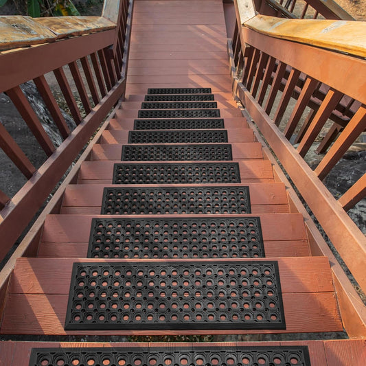 Ottomanson Outdoor Bullnose Stair Treads – Ribbed Heavy-Duty Non Slip Stair Mats – Strong Grip for Concrete, Brick & Textured Steps – Requires Fastening on Wooden & RV Steps, Pack of 5