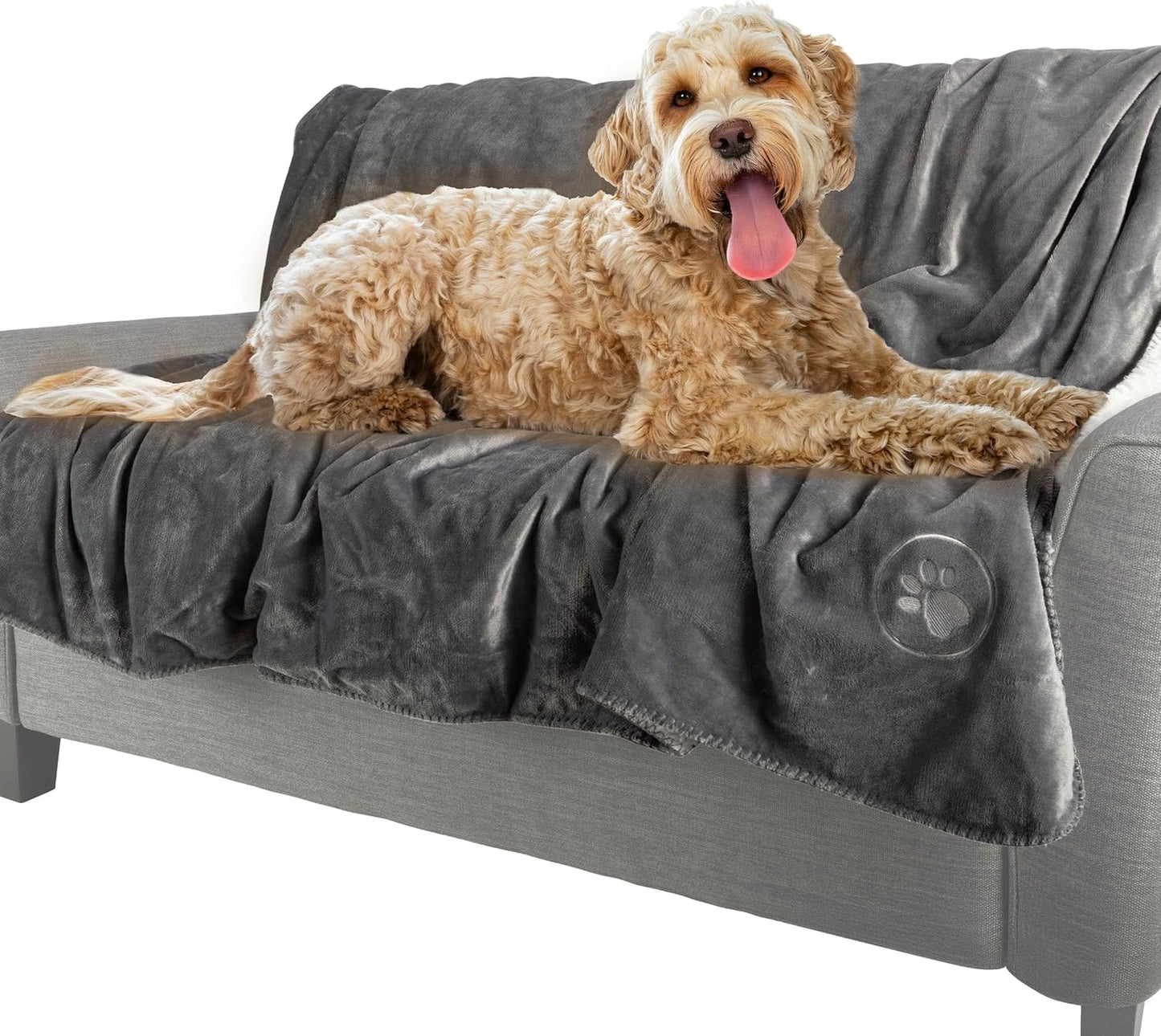Waterproof Pet Blanket - 50x60-Inch Reversible Sherpa Fleece Throw Protects Couches, Cars, and Beds from Spills, Stains, and Fur by PETMAKER (Gray)