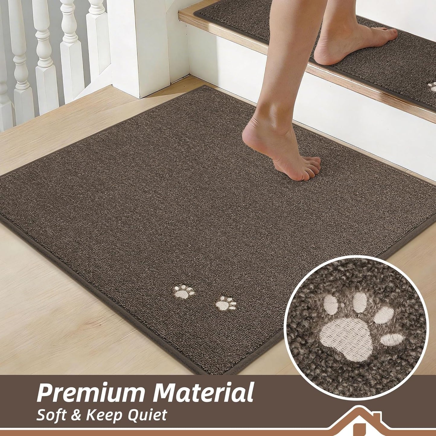 BEQHAUSE Stair Treads for Wooden Steps 28inX9in, Non Slip Carpet Stair Treads Indoor Stair Runners Machine Washable, Soft Stair Rugs Mat Surface Polyester TPE Backing, 4pcs, Charcoal