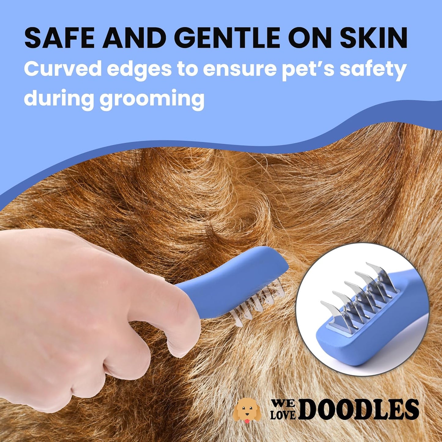 We Love Doodles Dematting Comb for Dogs - Dog Hair Mat Remover, Detangler Comb & Deshedding Tool, Removes Tangles, Knots, & Loose Hair, Metal Comb, Ergonomic Handle (9 Blade)