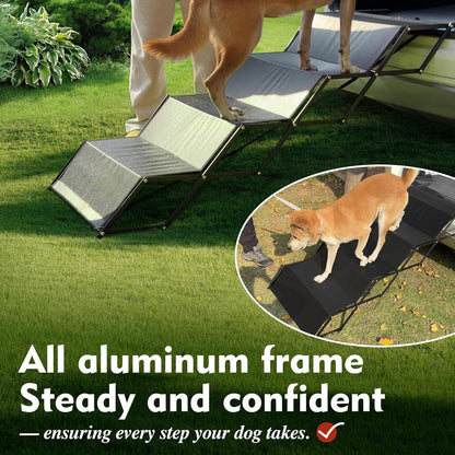 Dog ramps with 23.6" Extra-Wide - Portable 4-Dog Steps with Non-Slip Surface, 250 lbs Capacity for Large Dogs, Extra-Wide Foldable Dog Ramps for Cars, SUVs, and Trucks
