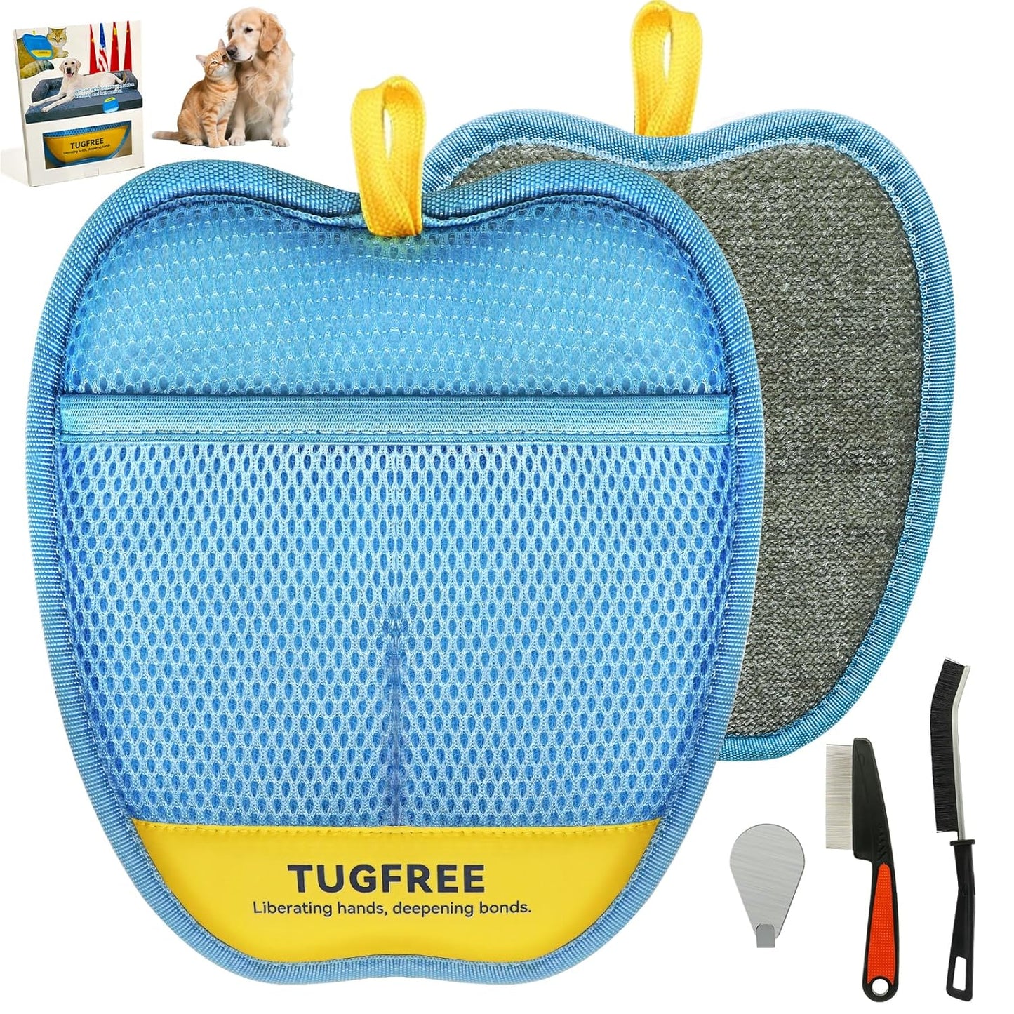 TUGFREE Pet Hair Removal Glove for Dogs & Cats, Electrostatic Magic Brush Grooming & Washable Fur Remover Mitt for Furniture Couch Carpet Clothes Car Seats, 60% More Efficient Pet Hair Remover