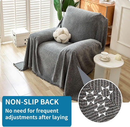 HAOMAIJIA Non Slip Couch Cover Sofa Covers for 3 Cushion Couch Washable sectional Couch Covers for Dogs pet Furniture Protector Couch Cover Blanket for Living Room (Off White, 91"x134")