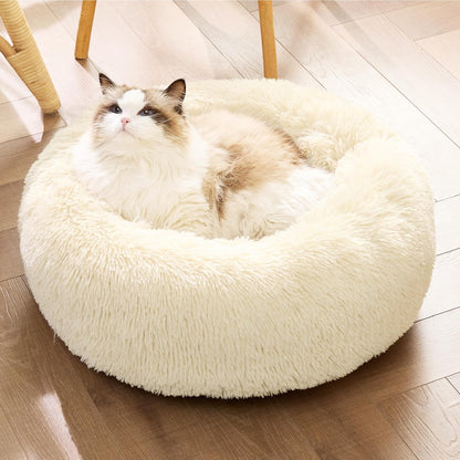 Bedsure Calming Dog Bed Medium Size Dog - Donut Washable Medium Pet Bed, 30 inches Anti-Slip Round Fluffy Plush Faux Fur Cat Bed, Fits up to 45 lbs Pets, Camel