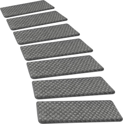 PURE ERA Bullnose Carpet Stair Treads Set Tape Free Non-Slip Indoor Stair Protectors Pet Friendly Rugs Covers Soft Skid Resistant Washable Reusable 9.5" x 30"(14 Pieces,Cream Gray)