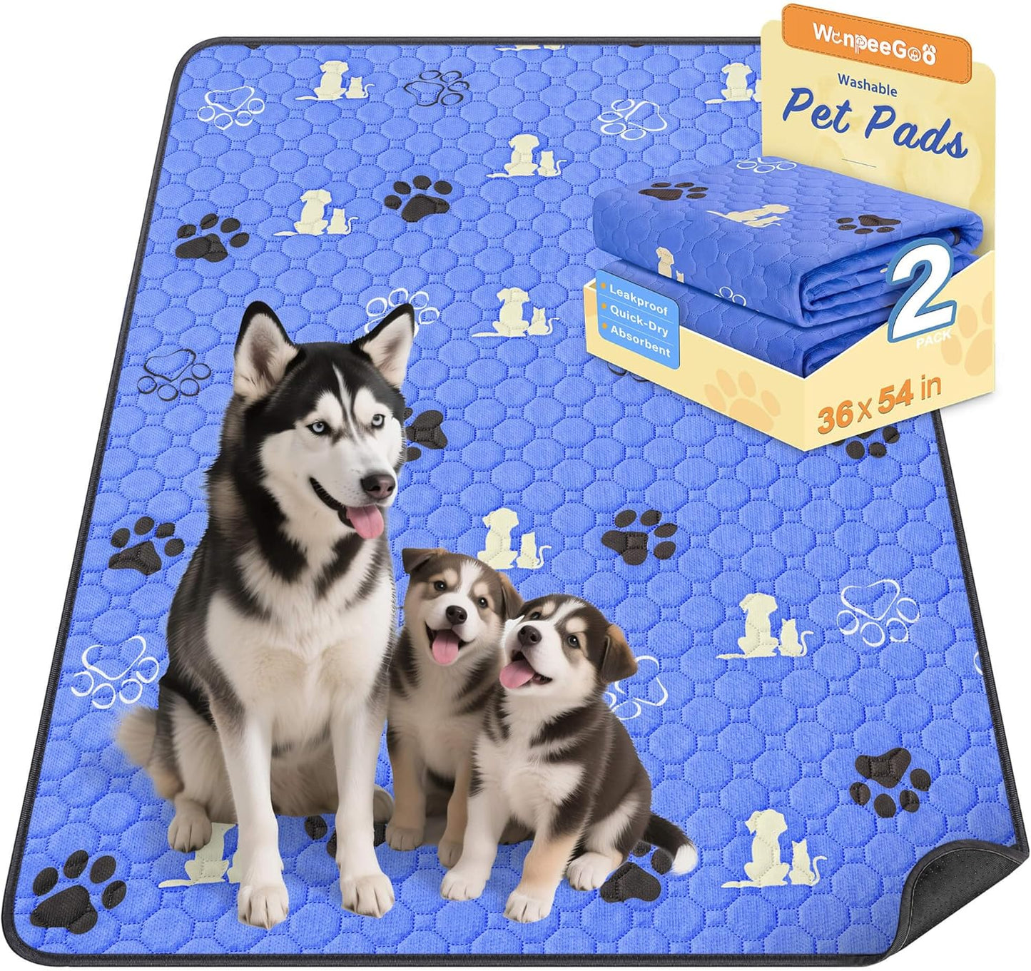 WanpeeGoo Washable Pee Pads for Dogs, 4 Pack Absorbent Reusable Training Dog Pads Pet Puppy Pads, Non-Slip Potty Pads for Whelping, Playpen, Crate, Bed, Grey 18"x24"