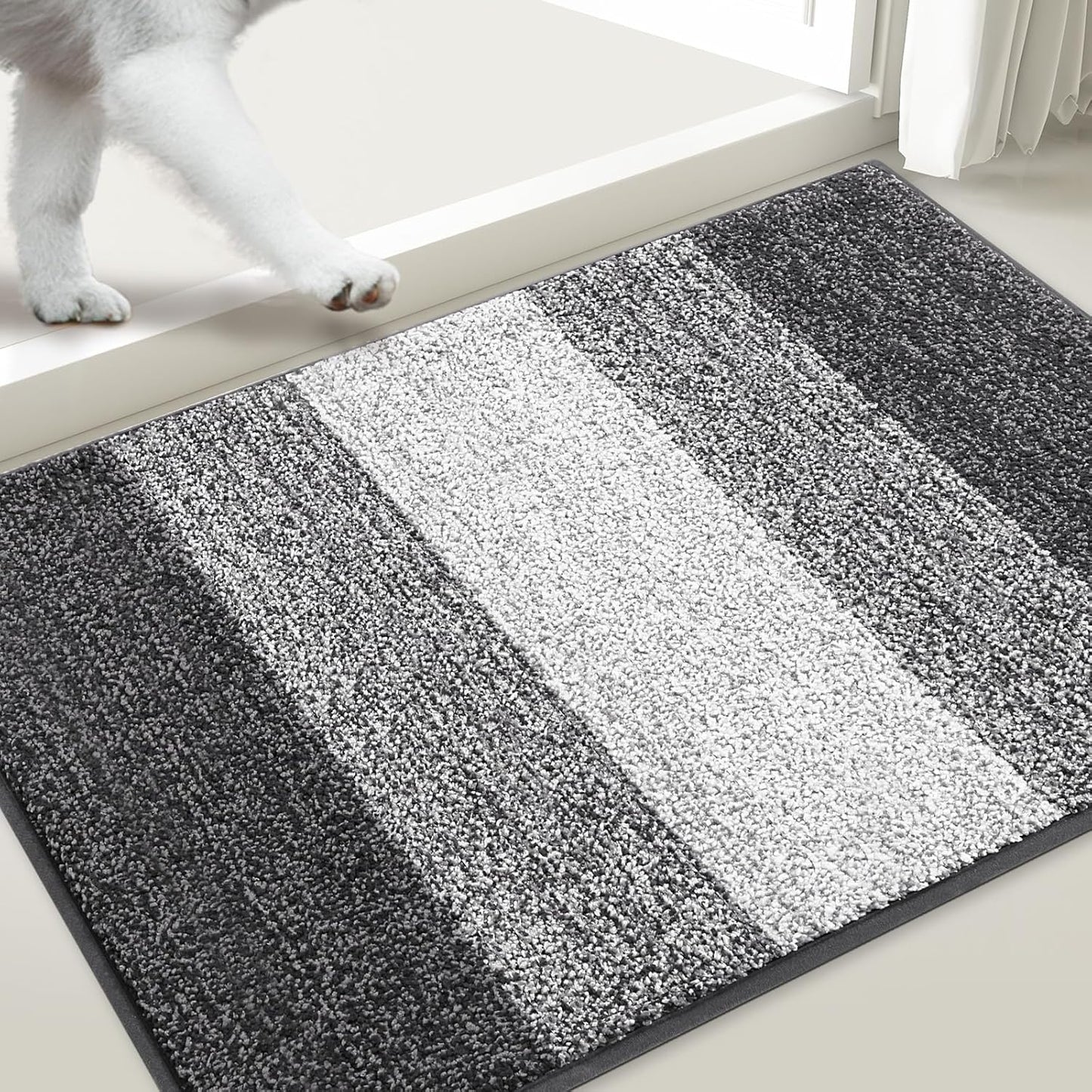 Smiry Dog Door Mat for Muddy Paws, Absorbs Moisture and Dirt, Low-Profile Entryway Mat with Non-Slip Backing, Entry Indoor Outdoor Doormat for Inside Floor (30x20 Inches, Grey, Striped)