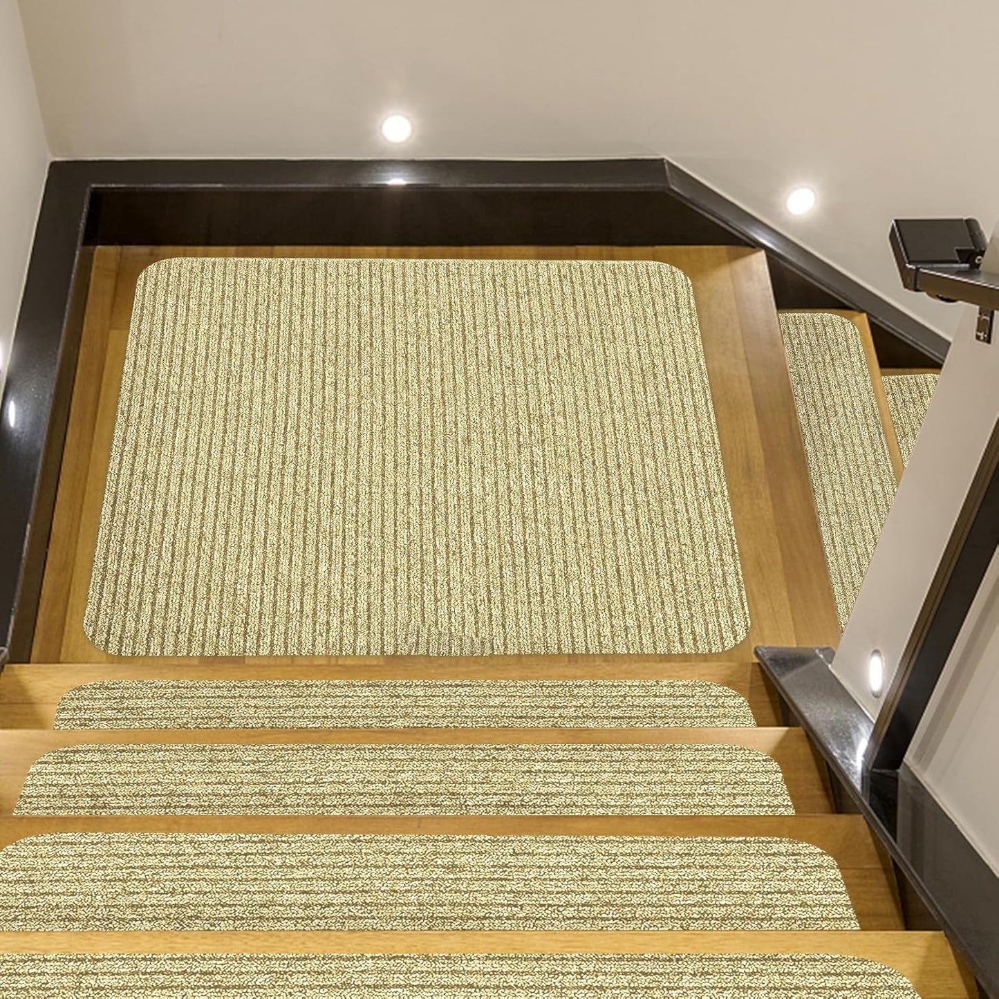 Stair Treads for Wooden Steps Carpet, Non-Slip Stair Runner Indoor Outdoor Stair Tread Mats Covers Pads, 19" x 31"Matching Landing Step Runner for Elders, Kids and Dogs (19" x 31", Black)