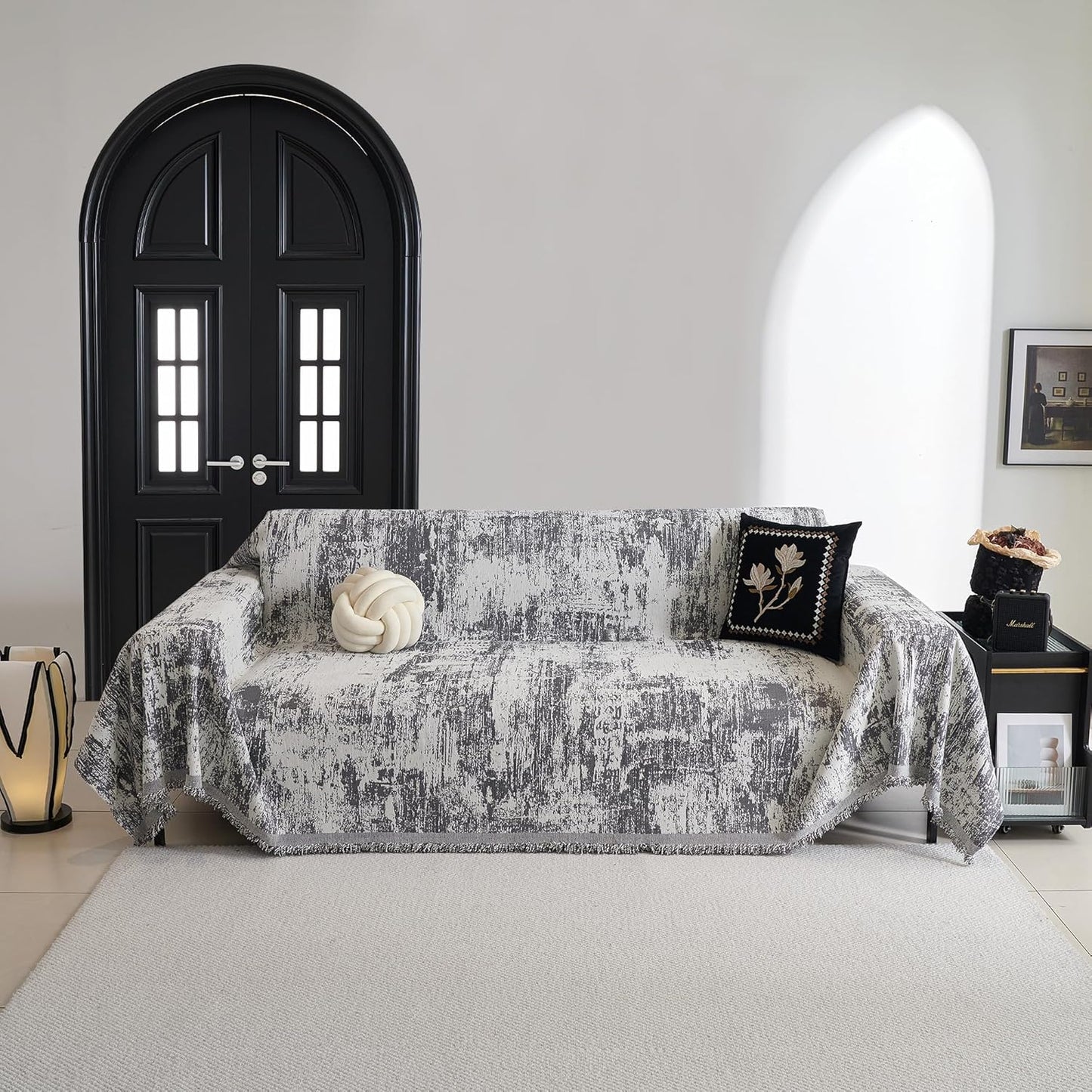 MYSKY HOME Couch Cover for Dogs, Washable Couch Covers, Non Slip Sofa Cover, Couch Cover 2 Cushion Sofa Dogs Furniture Protector with Tassels, Chenille Sofa Slipcover for Pets, 71"x118", Dark Grey