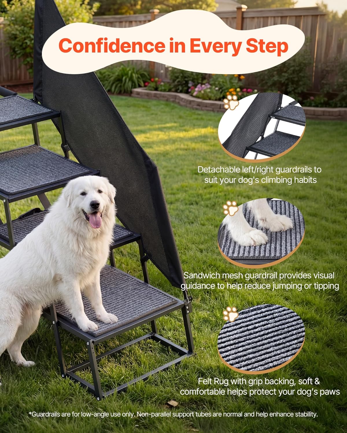 VEVOR Dog Stairs for Car, 4 Steps Extra Wide Foldable Dog Ramp for Large Dogs with Non-Slip Rug Surface, Portable Lightweight Pet Ladder for Car, SUV, Truck, High Beds, Sofas, Support up to 400 lbs