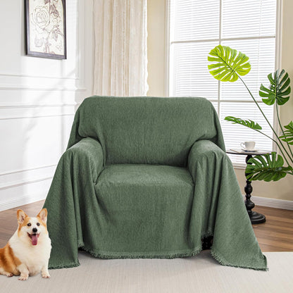 MYSKY HOME Couch Cover for Dogs, Washable Couch Covers, Non Slip Sofa Cover, Couch Cover 2 Cushion Sofa Dogs Furniture Protector with Tassels, Chenille Sofa Slipcover for Pets, 71"x118", Dark Grey