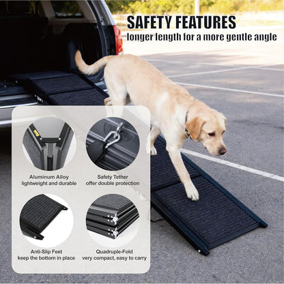 Folding Dog Ramp for Car 71" Long & 19" Wide Portable Pet Ramps with Non-Slip Rug Surface, Outdoor Dog Car Ramp for Large Dogs, SUV Car & Truck, Dog Steps Up to 250LBS