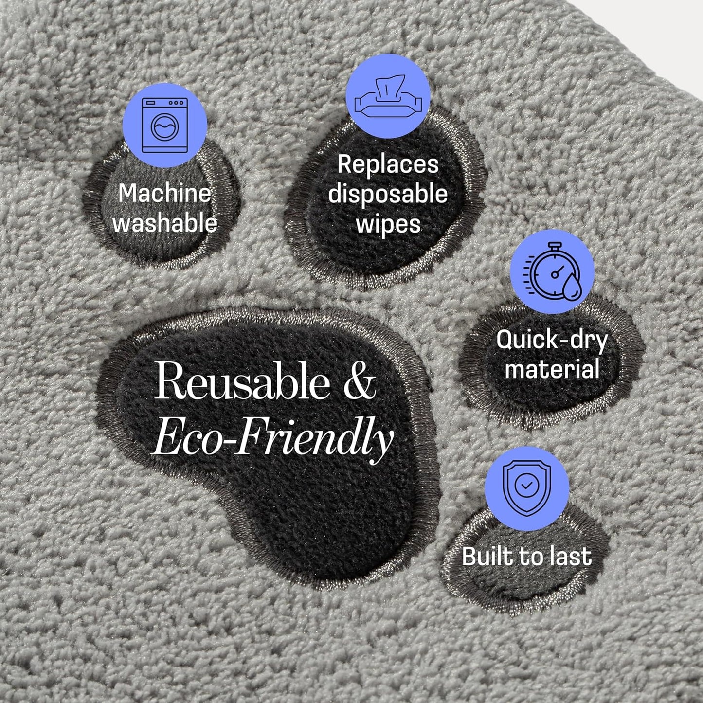 Muddi Mitt Microfiber Reusable Pet Wipes Grooming Towel Glove | Machine-Washable, Soft, Double-Sided Bath Mitt Replaces Wipes | Dirt Odor Removal | Gentle Paw Coat Cleaner | Dogs & Cats (Single Mitt)