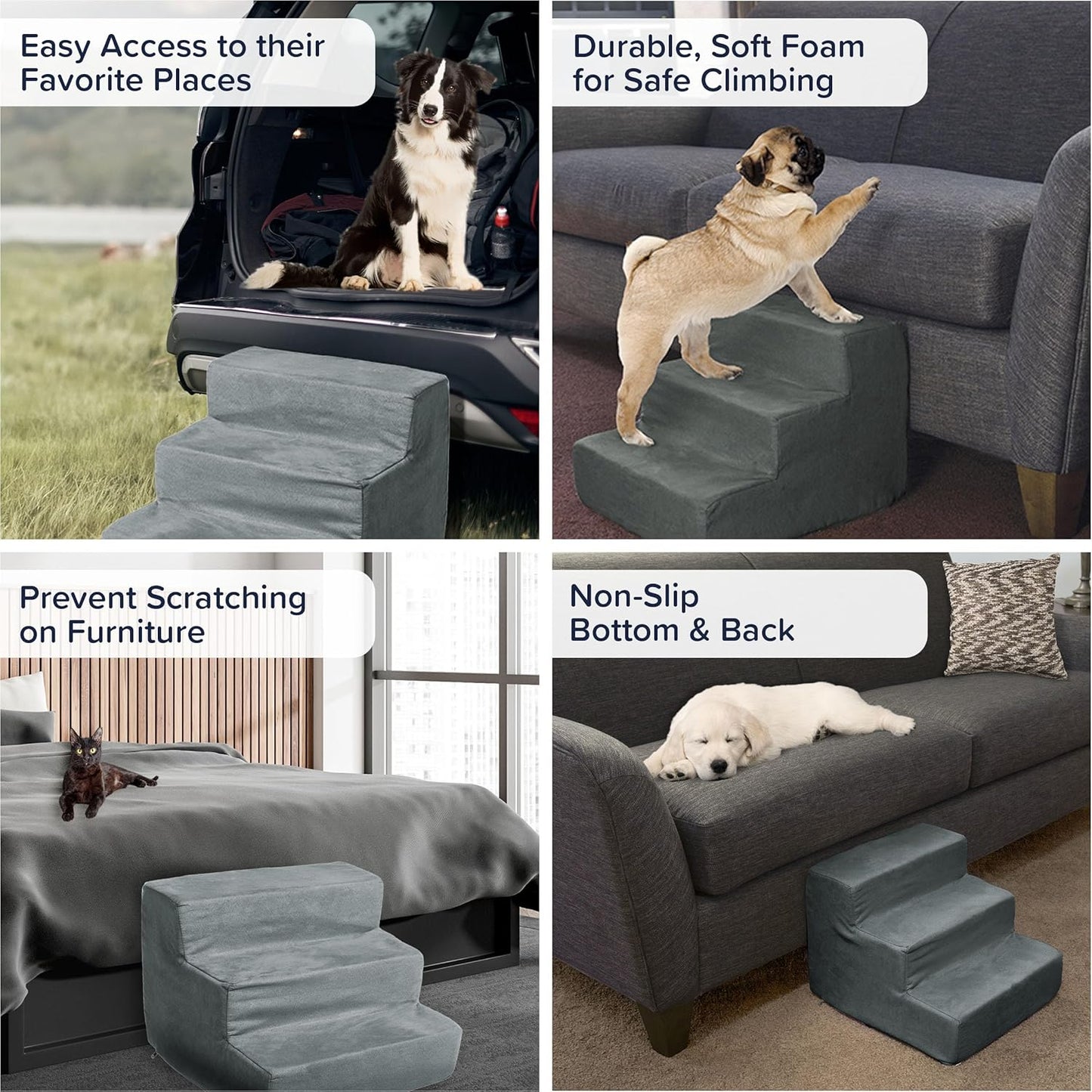 3-Step Pet Stairs - Nonslip Foam Dog and Cat Steps with Removable Zippered Microfiber Cover - 2-Tone Design for Home or Vehicle Use by PETMAKER (Tan)